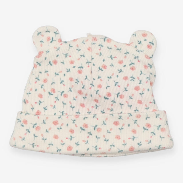 Baby Hat Cream and Pink Floral Ears