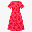 Dress Pink Red Floral V Neck Midi Tea