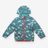 Reversible Coat Blue Unicorns and Flowers