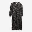 Black Leaf Print Cord Midi Dress Tie Waist Lined