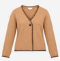 Cardigan Camel Tan V Neck Blanket Stitch Edge Soft