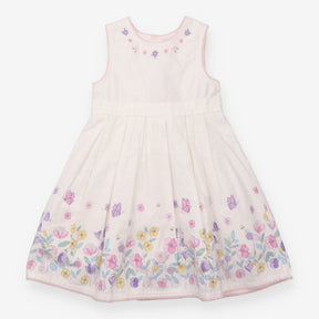 Party Dress white with Frill and Embroidered flowe