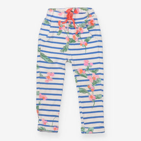 Blue Striped Floral Leggings 
