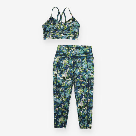 Activewear Set Blue Green Floral 7/8 Leggings and 
