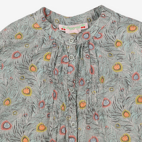 Tunic Button Blue Peacock Print
