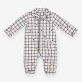 Sleepsuit white blue check trees collar