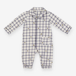 Sleepsuit white blue check trees collar
