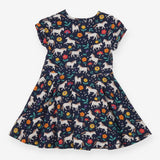 Dress Short Sleeved Navy Horses and Flowers