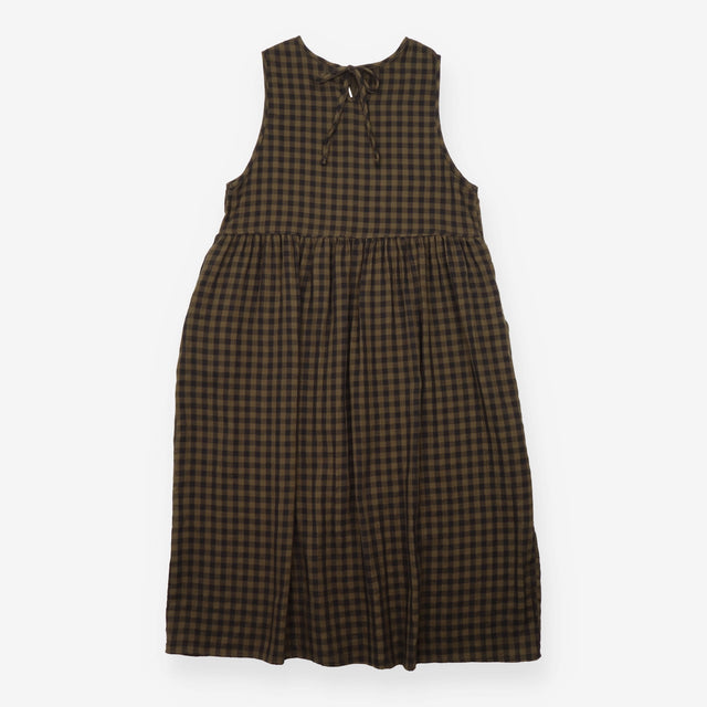 Dress Brown Black Gingham Cotton Smock Maxi