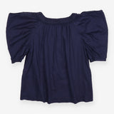 Navy Cotton Cold Shoulder Button Front