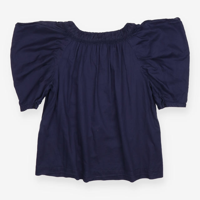 Navy Cotton Cold Shoulder Button Front