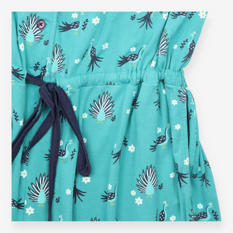 Jumpsuit Teal Green Peacock Print Organic Cotton S