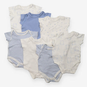 Short sleeve bodysuit 7 pack blue bears and stripe