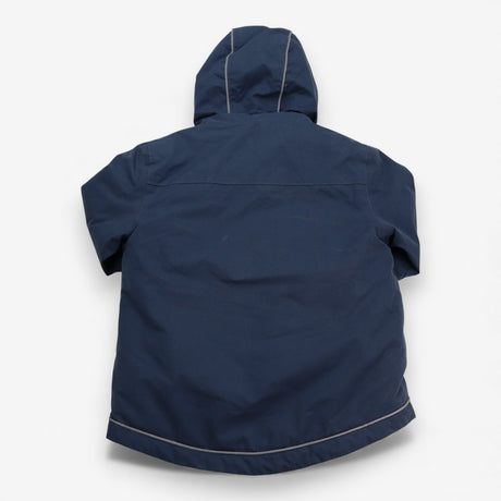 Navy coat with striped detachable fleece