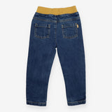 Blue jeans with yellow waistband