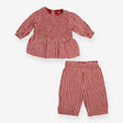 Outfit red check smocked LS top trousers