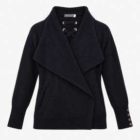 Cardigan Navy Blue Lace Up Detail Long Sleeve Knit