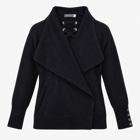 Cardigan Navy Blue Lace Up Detail Long Sleeve Knit