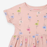 Dress jersey pink birds with hats