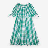 Midi Dress Gingham Green White 100% Cotton