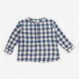 Shirt Grandad Collar Blue & White Check Brushed Co