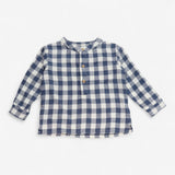 Shirt Grandad Collar Blue & White Check Brushed Co