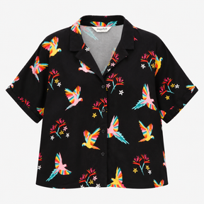 Shirt Black Parrot Print