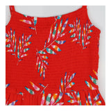 Midi Dress Red Rainbow Frond Shirred Sundress
