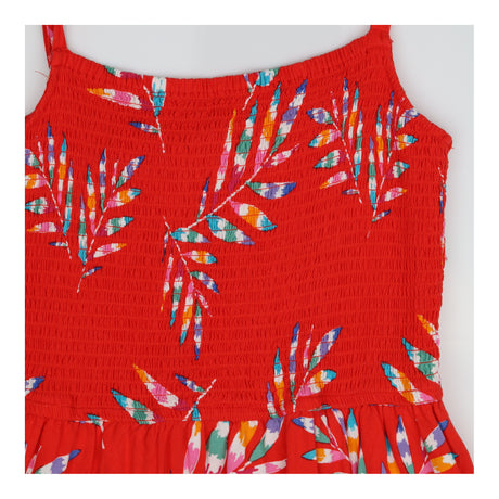 Midi Dress Red Rainbow Frond Shirred Sundress