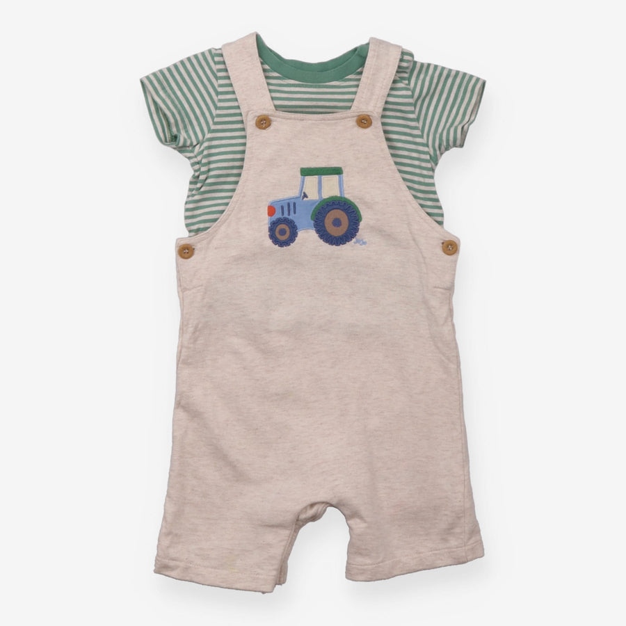 Dungarees White Marl with Tractor Applique