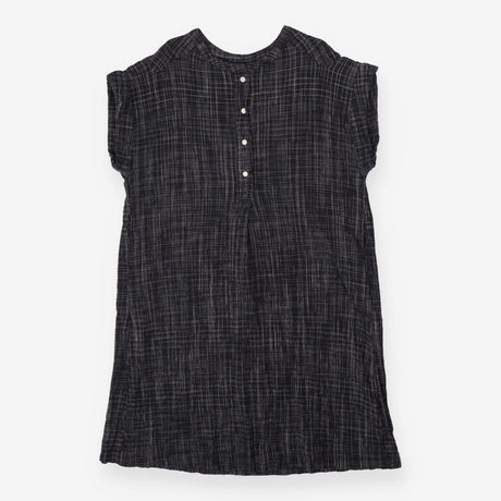 Dark Grey Crinkle Cotton Midi Dress Button Front