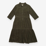 Dress Barbour Ayla Olive Green Corduroy Tiered Mid