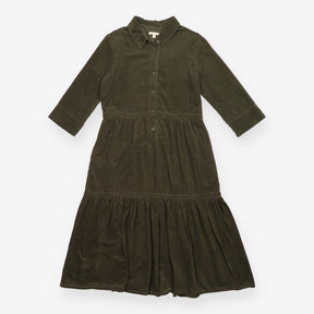 Dress Barbour Ayla Olive Green Corduroy Tiered Mid