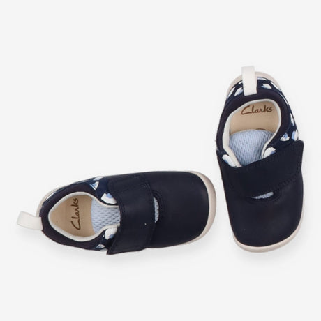 Navy first walkers with white and blue shapes