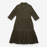 Dress Barbour Ayla Olive Green Corduroy Tiered Mid