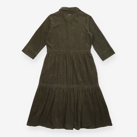 Dress Barbour Ayla Olive Green Corduroy Tiered Mid