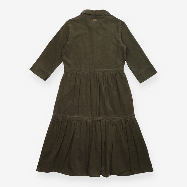 Dress Barbour Ayla Olive Green Corduroy Tiered Mid