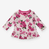 Dress Long Sleeve White with Pink Flowers