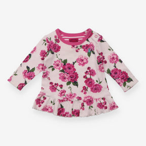 Dress Long Sleeve White with Pink Flowers