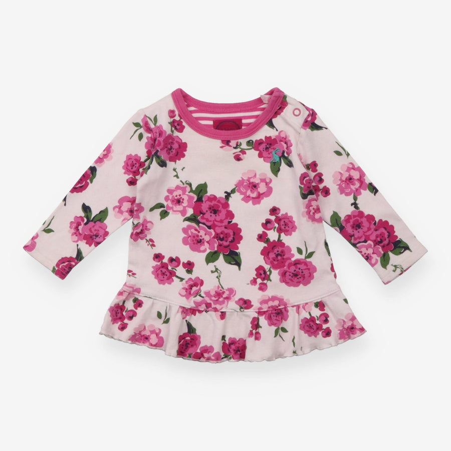 Dress Long Sleeve White with Pink Flowers
