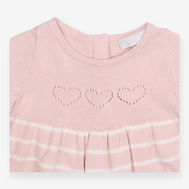 Dress Knit pink stripe skirt heart bodice LS