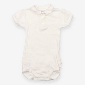 Bodysuit white collared pink spot frill bottom