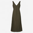 Dress V-Neck Sleeveless Midi Slip Khaki Green