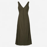 Dress V-Neck Sleeveless Midi Slip Khaki Green