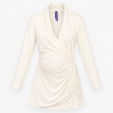 Cream Draped Long Sleeve Maternity Dress