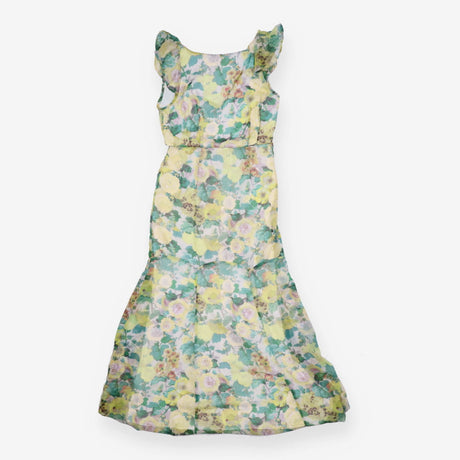 Dress open back floaty yellow and green florals