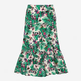 Skirt Green White Tropical Botanical Floral Ruffle