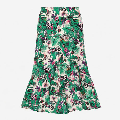 Skirt Green White Tropical Botanical Floral Ruffle
