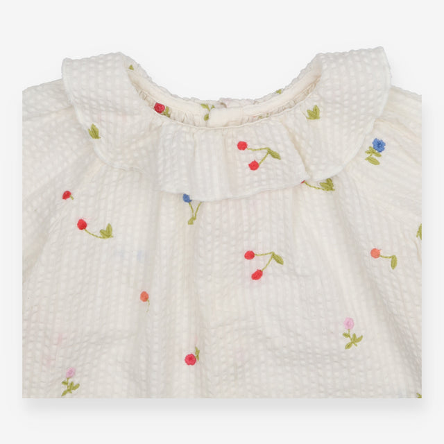 Shirt with Ruffle Collar White and Embroidered Che