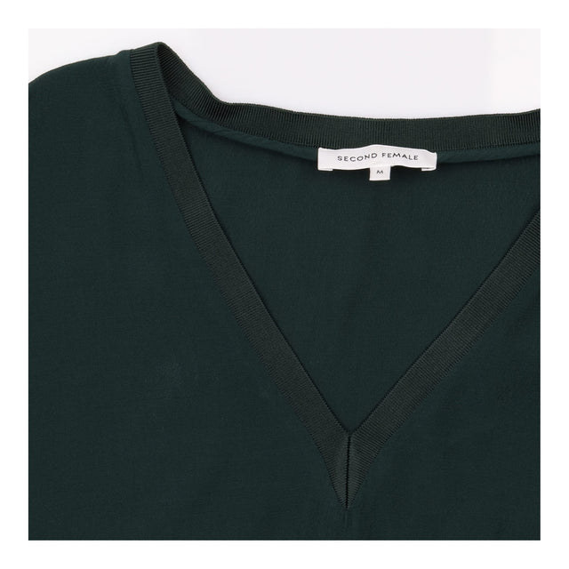 Top Dark Green V Neck Short Sleeve High Low Hem